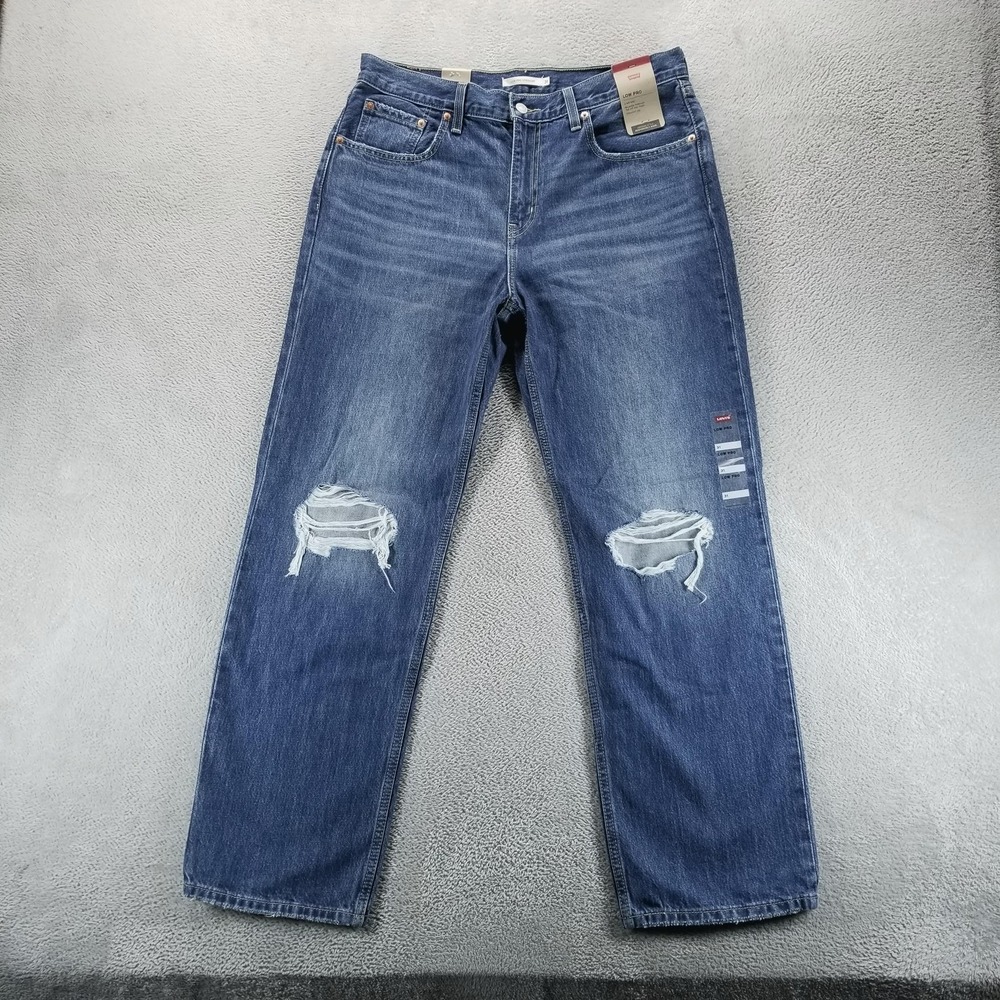 Levis Jeans Womens 31 Blue Low Pro Straight Relaxed Medium Wash Distressed‎